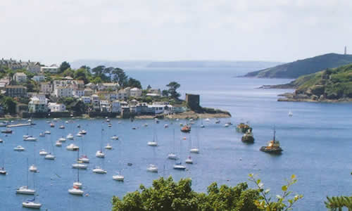 Views of Polruan harbour and the blockhouse which guards the harbour entrance and dates back to the 14th Century